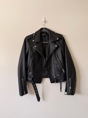 Zara Black Moto Leather Jacket with Silver Hardware